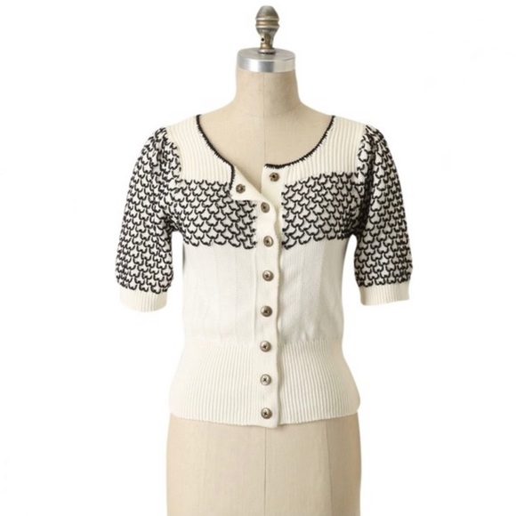 Anthropologie Sweaters - Anthropologie Moth Mermaid Lore Cream Black Stitch Button Cardigan